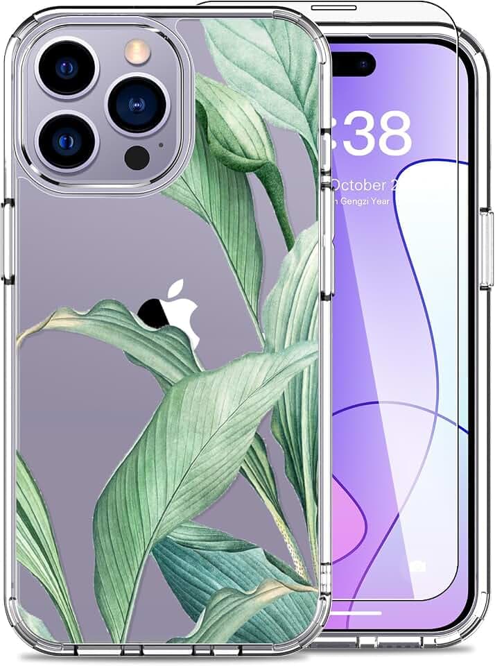 LUHOURI for iPhone 15 Pro Case with Screen Protector,Cute Preppy Floral