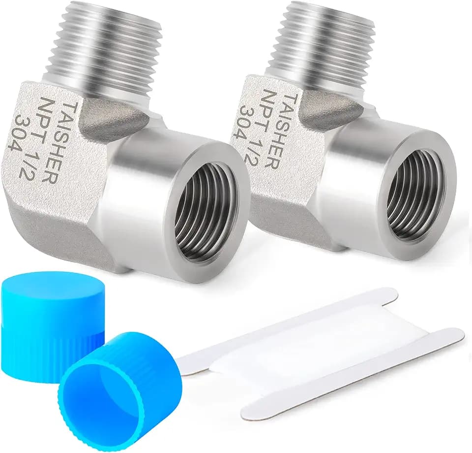 TAISHER 2PCS 304 Stainless Steel 90 Degree Barstock Street Elbow, 1/2 Inch NPT Male Pipe to 1/2 Inch NPT Female 304 Stainless Pipe Fitting