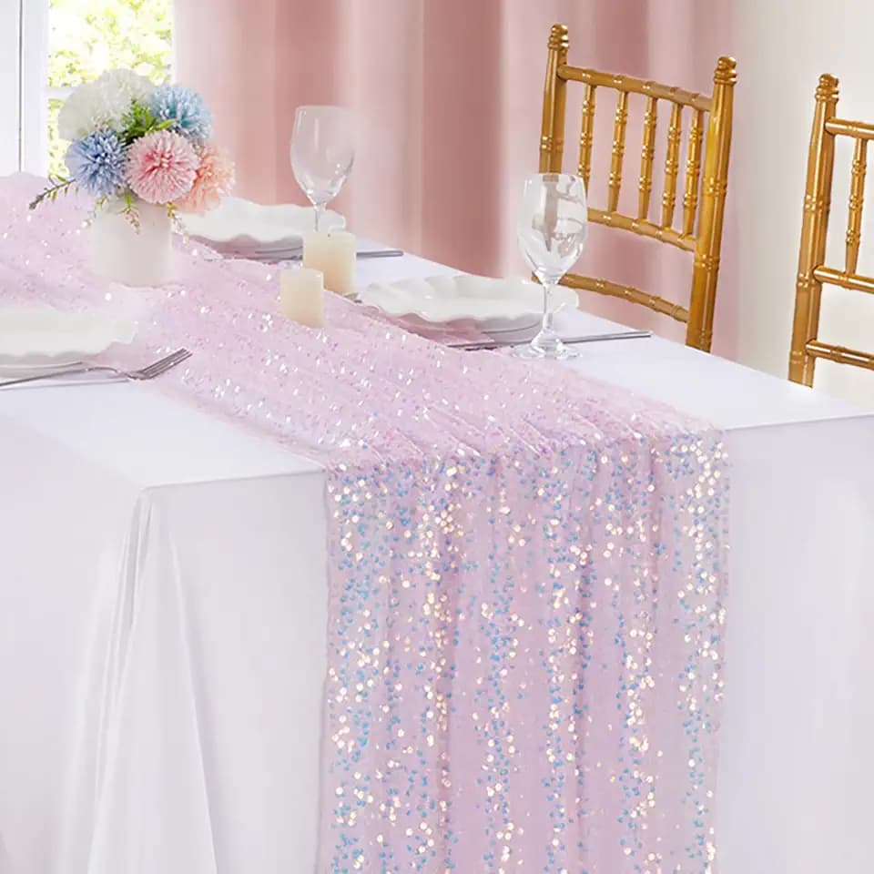 Pink Sequin Table Runner 10ft Iridescent 2pcs 25x120inch Mermaid Decoration