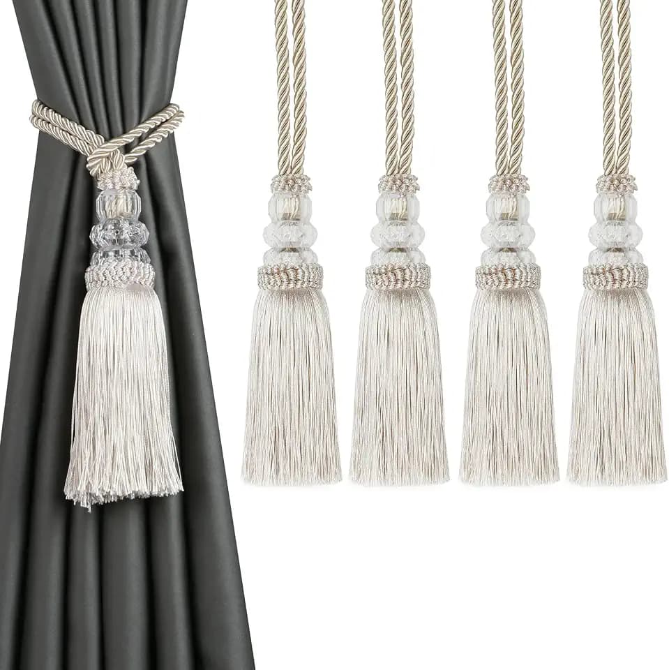 4 Pack Curtain Tiebacks with Tassel, Beige