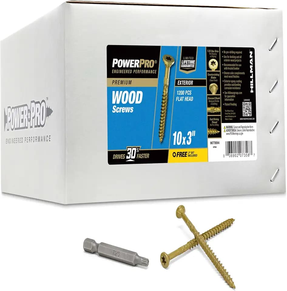 Power Pro Exterior Wood Screws, #10 x 3in, 1200 Pieces, Bronze