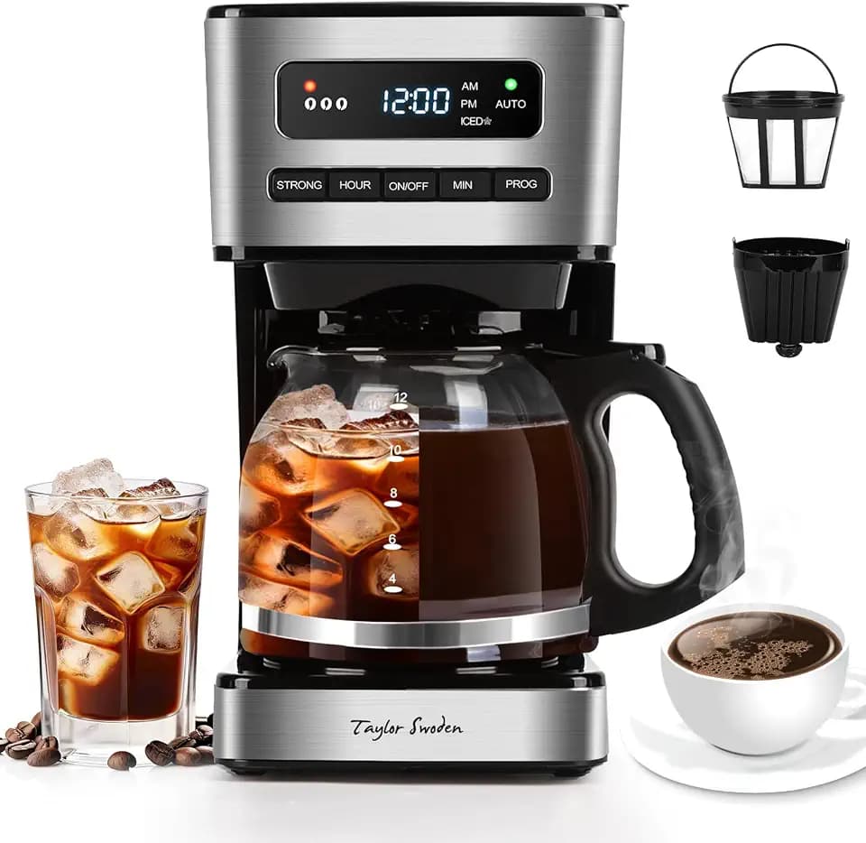Taylor Swoden Programmable Coffee Maker 12 Cup, Black & Stainless Steel
