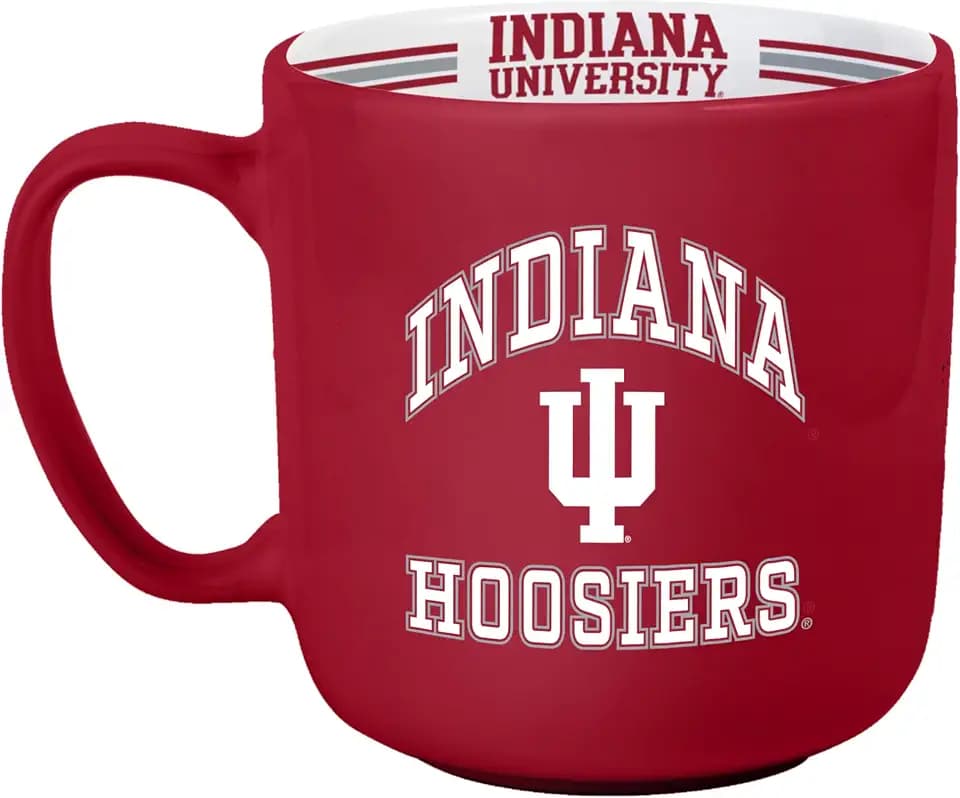 Logo Brands NCAA Indiana Hoosiers 15oz Stripe Mug - Team Logo, Inside Print, Standard Handle, Microwave & Dishwasher Safe