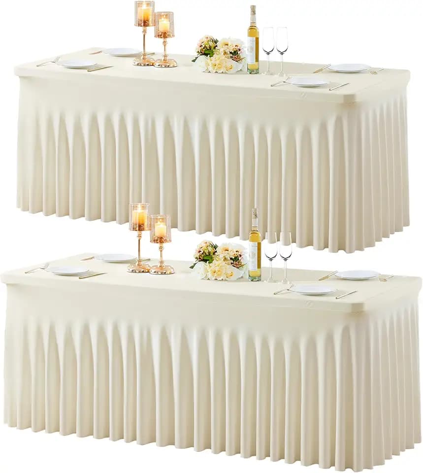 gogoparti 2 Pack Spandex Beige Fitted Table Cloth for 6ft Rectangle Tables Beige Stretch Tablecloth Table Covers Skirt Banquet Wrinkle Free Tablecloths for Parties Wedding
