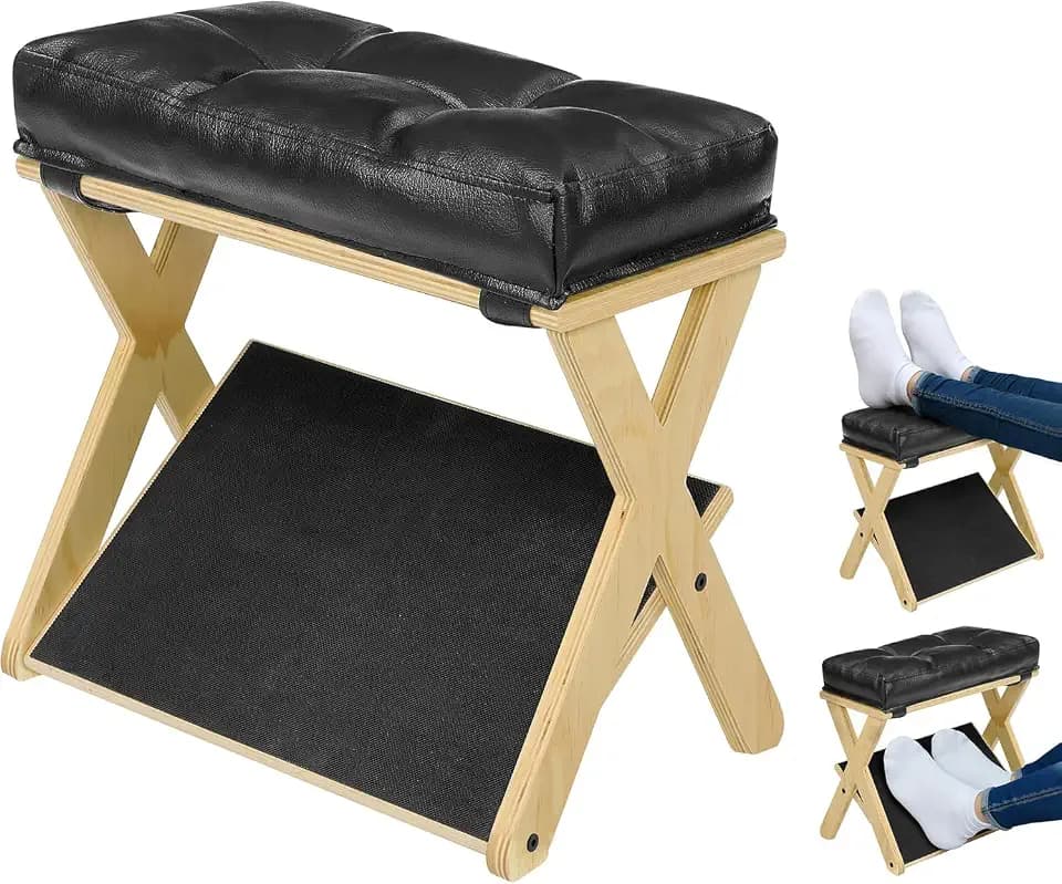 Foot Rest Under Desk at Work, Solid Wood Double Step Footrest