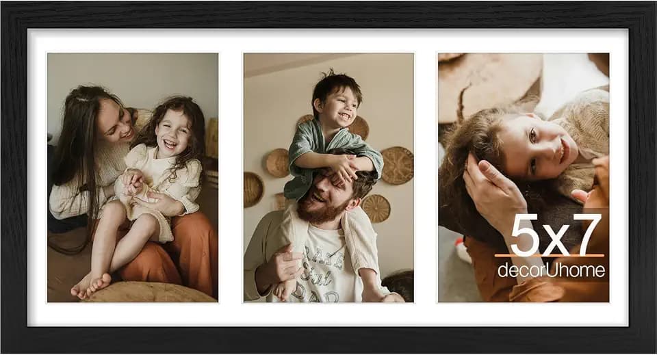 decorUhome 3 5x7 Picture frames Collage Wall Decor with Mat, Black