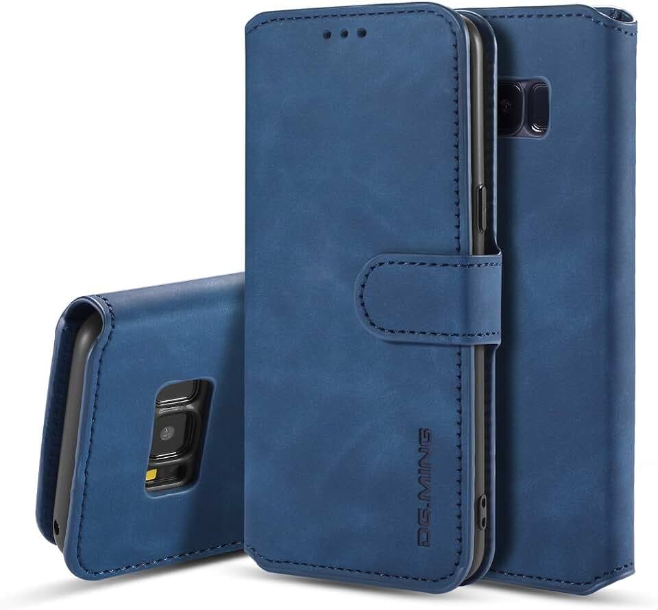 UEEBAI Handyhülle für Samsung Galaxy S9, Hülle Retro Premium PU Leder Weich Klapphülle Magnetverschluss Wallet Kartenfach Standfunktion Cover Anti Kratzern Flip Case Trageband Schutzhülle - Blau