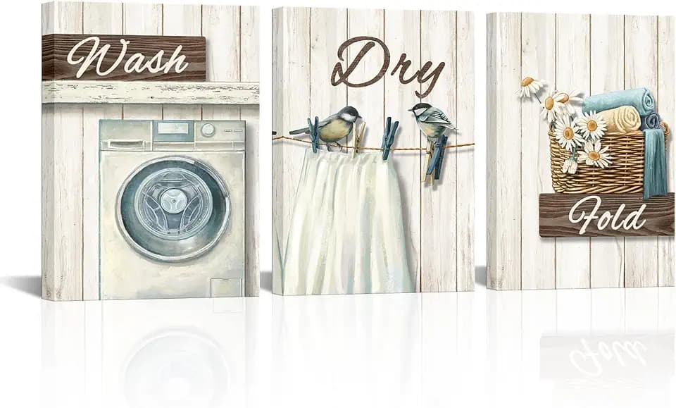 HOMEOART laundry room decor Pictures Wash Dry Fold Laundry Decor Signs Laundry Wall Decor Framed Canvas Wall Art 12x16inchx3 Piece (Brown)