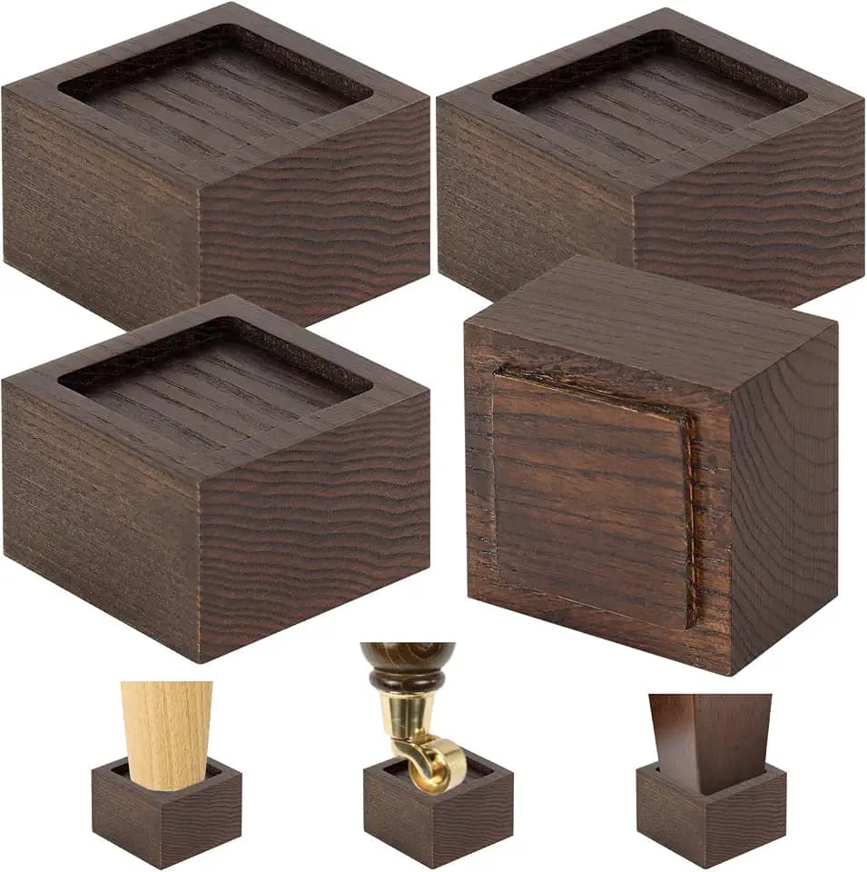 FASONLA Bed Risers (Set of 4) - Oak Solid Wood Furniture Risers Lifts Height 2" with Non-Slip Recessed Hole (4pcs-2" Hight-Walnut Color)