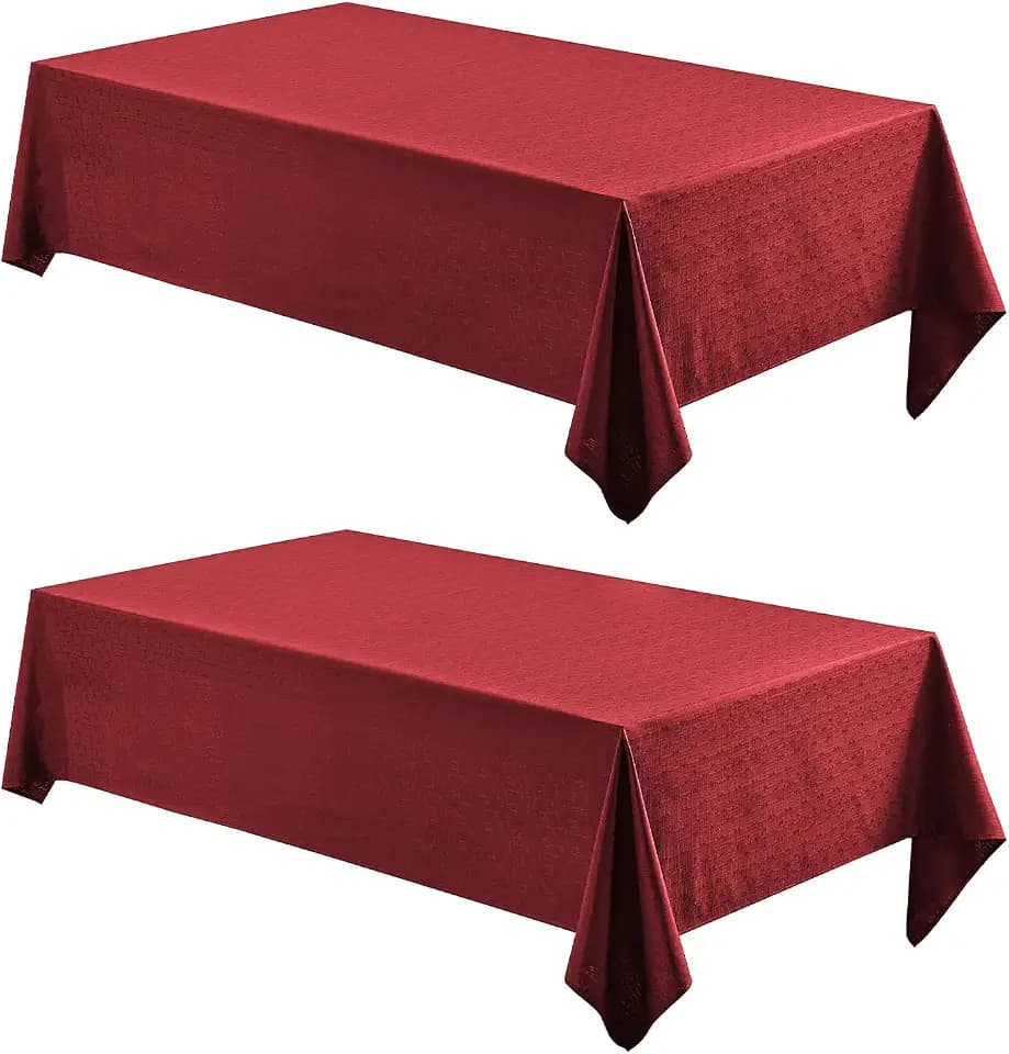Veblandy 2 Pack Rectangle Tablecloth, 52x70 inch, Water Resistant Wrinkle Free Linen Textured Table Cloth Washable, Decorative Fabric Table Cover for Dining, Party and Camping, Red