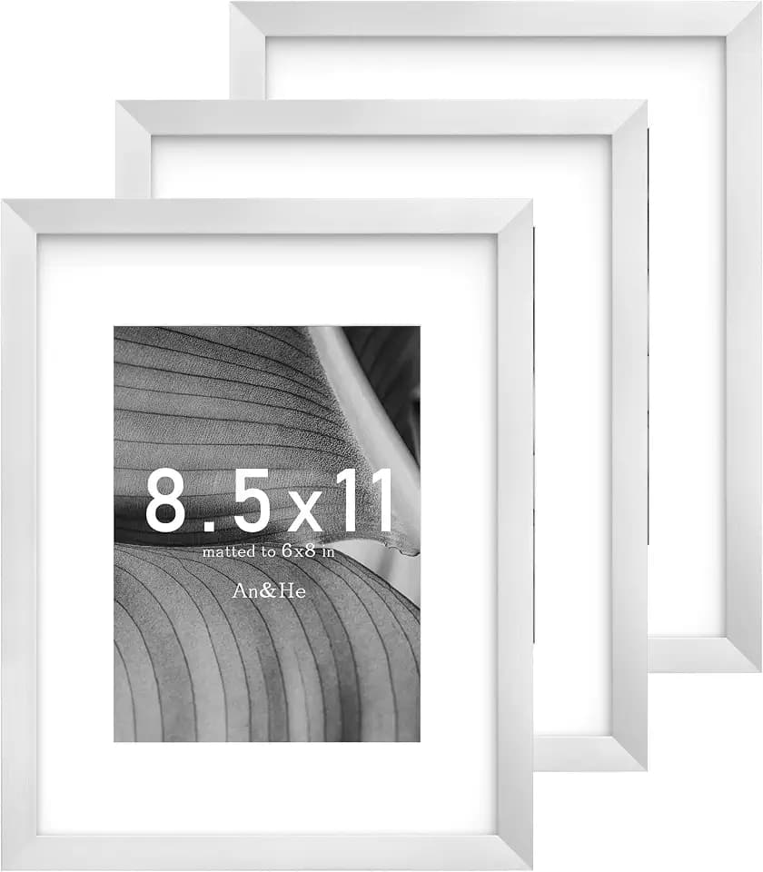An&He 8.5x11 Picture Frame, Silver Photo Frame for Tabletop and Wall Display, Minimalist Design, Set of 3