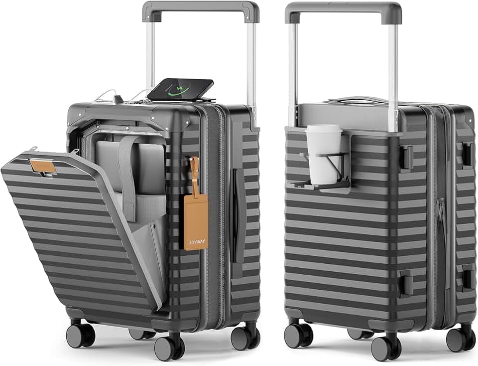 Joyway Expandable 20 Inch Carry on Luggage with Front Pocket, Grey