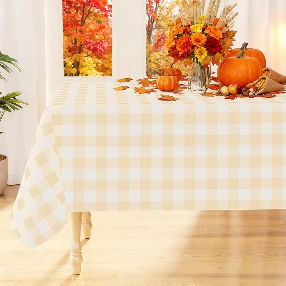 Smiry Fall Tablecloth, Flannel Backed Vinyl Table Cloth, 60"x84"