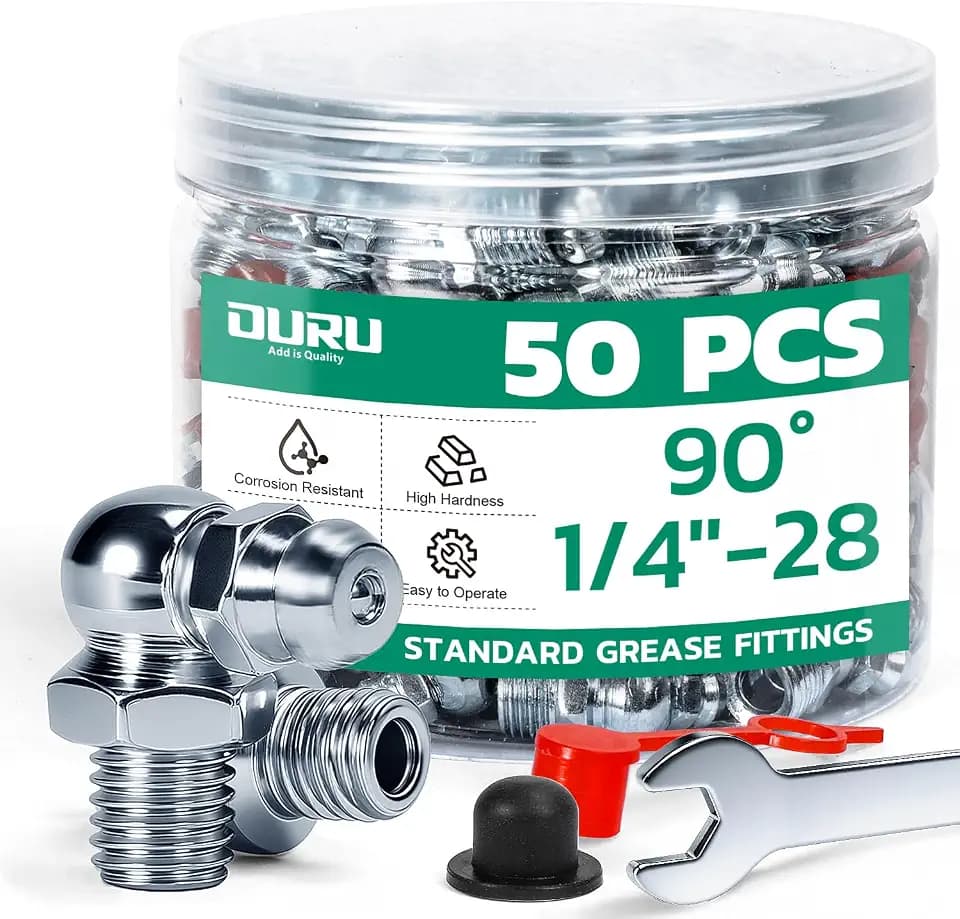 OURU 1/4"-28 SAE Grease Fittings Kit, 90 Degree with Caps & Wrench(9mm)