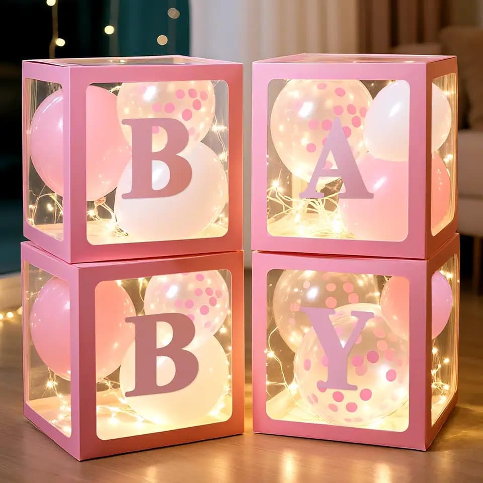 Ledido Baby Boxes with Letters & Balloons & Fairy Lights for Baby Shower