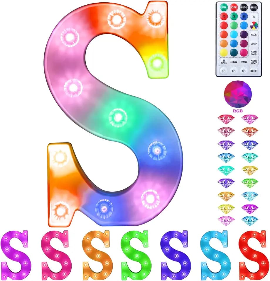 Colorful Light up Letters Led Marquee Letter Lights with Remote 18 Colors Letters with Lights for Wedding Birthday Party Lamp Christmas Home Bar Decoration - Diamond Design Battery Powered - S
