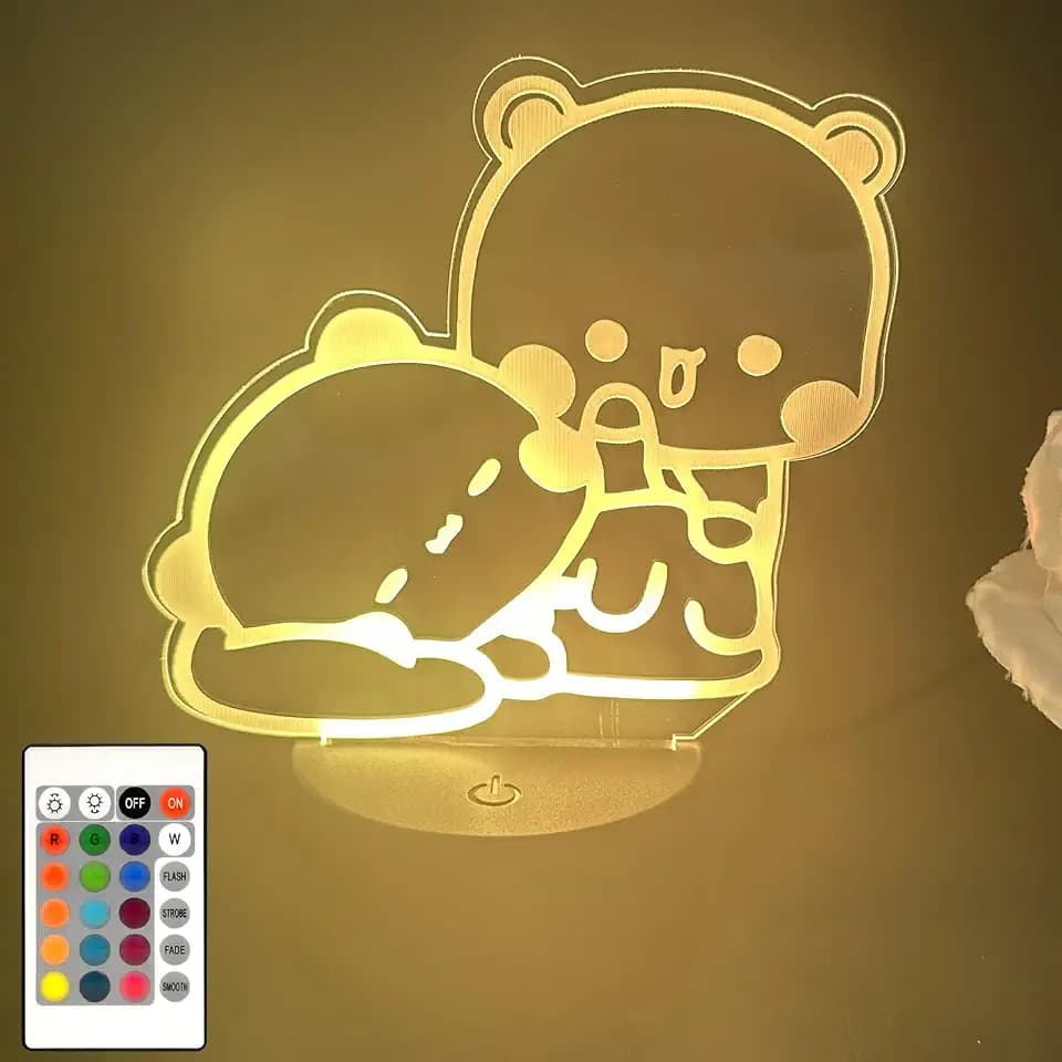 3D Night Light Bubuuu and Duduuu Gifts, Bear Shaped Table Lamp with Remote Control Gifts for Girls Birthday Christmas Valentine