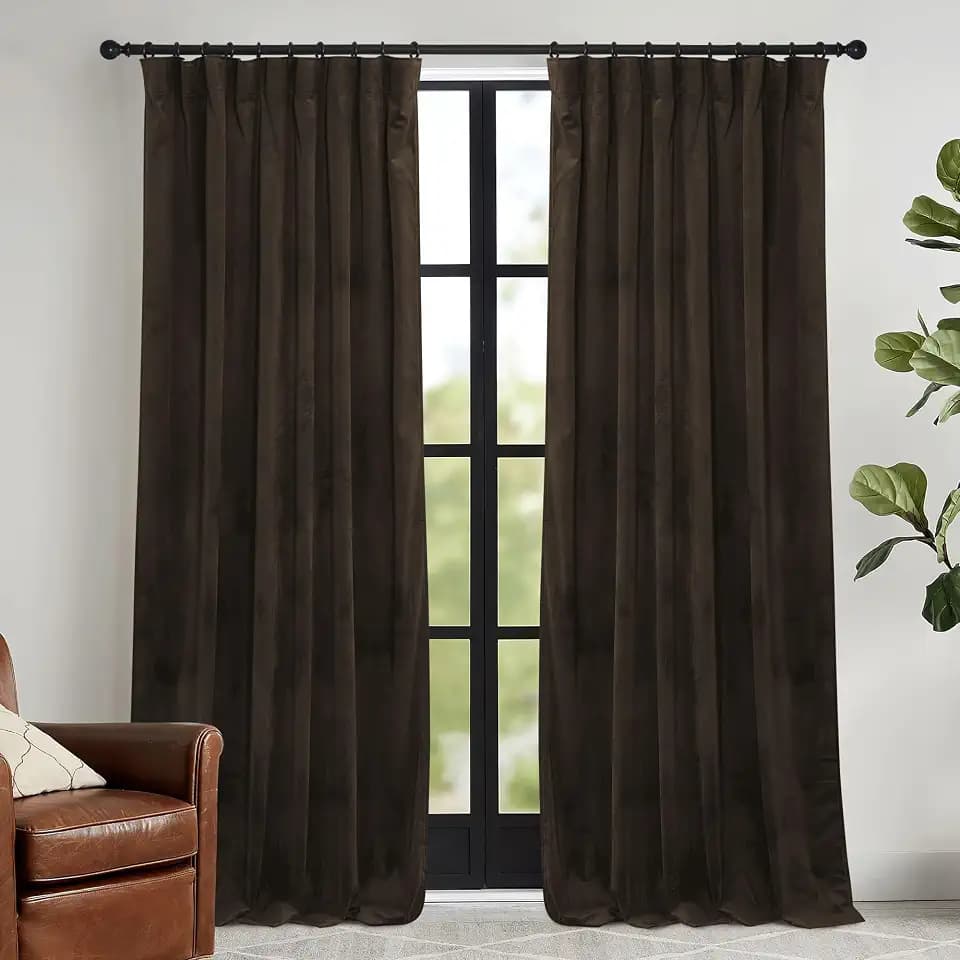 RYB HOME Brown Velvet Curtains for Bedroom Living Room
