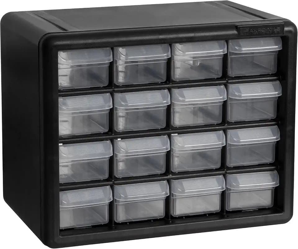 Akro-Mils 16-Drawer Plastic Storage Cabinet, 10.5"W x 6.5"D x 8.5"H, Black