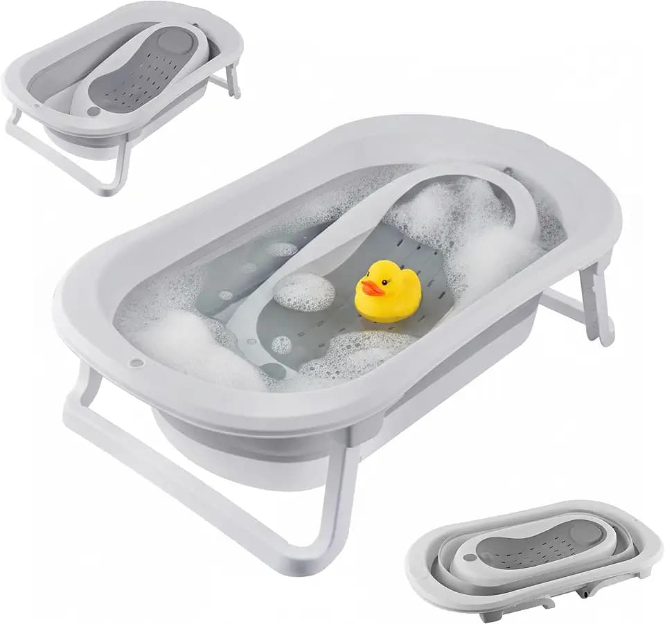 Relaxdays Babybadewanne faltbar, mit Einsatz, Babywanne, weiß/grau