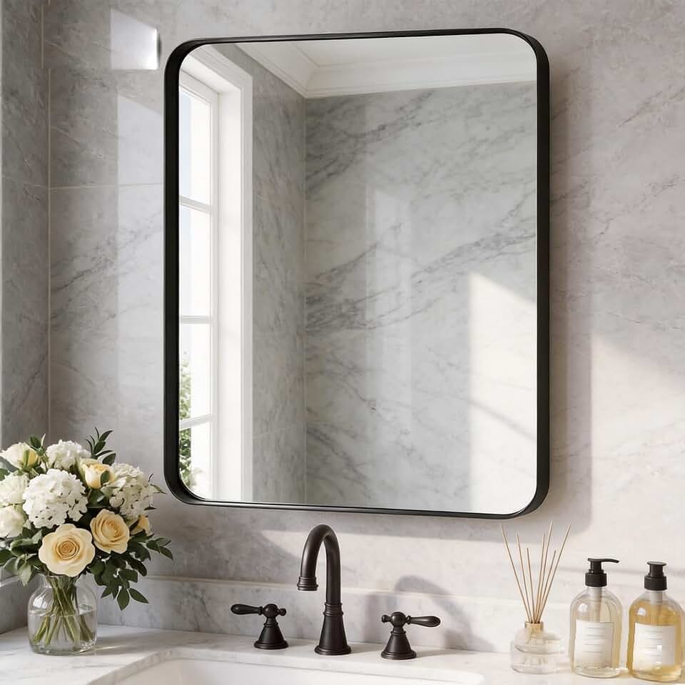 NEWBULIG 30"x36" Wall Mirror, Bathroom Mirrors for Over Sink, Black