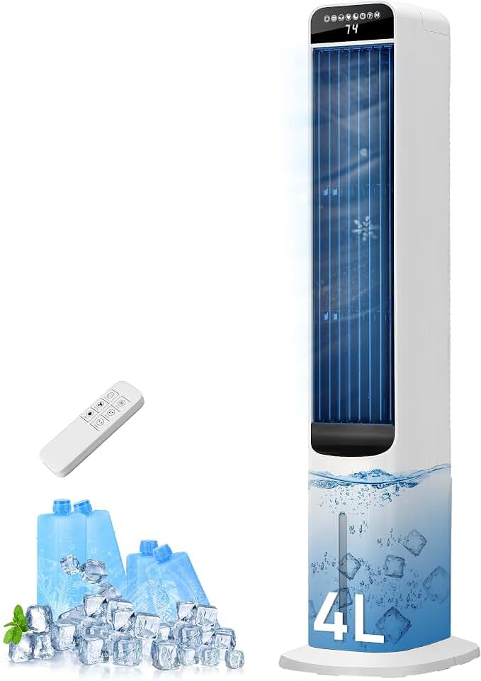 Uthfy 41 Inch Portable Air Conditioners, 3-in-1 Swamp Cooler Air Conditioner with 120° Oscillation, 4 Modes, 3 Speeds,4L Water Tank,4 Ice Packs, Cooling Fans that Blow Cold Air with Remote
