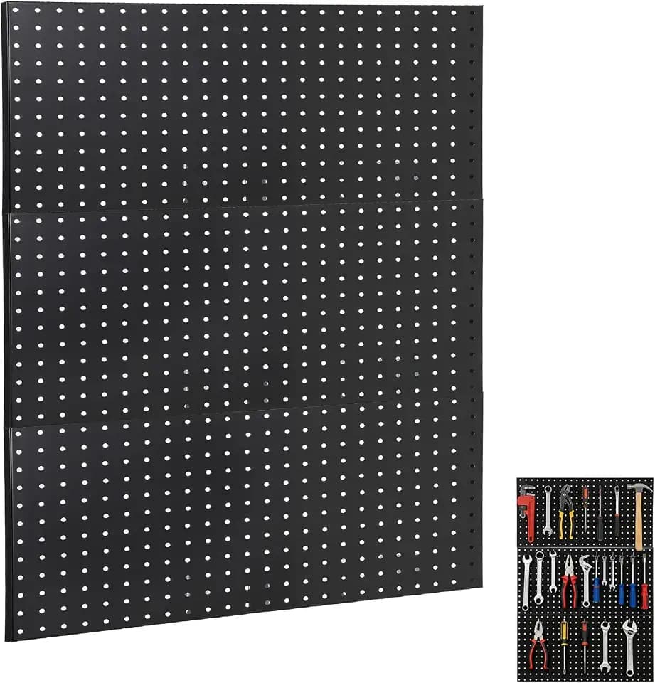 3 Metal Pegboard Panels, 36" x 24" Steel Peg Board, Flexible Layout Wall Organizer for Garage Workbench Tool Storage and Workshop, Black