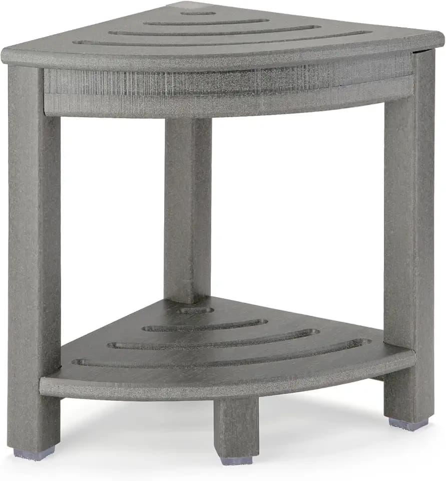 Apolimi HDPE Corner Shower Stool,Shower Bench Seat with Storage Shelf for Shaving Legs Plastic Spa Bath Step Foot Rest for Bathroom Small Place (Grey)