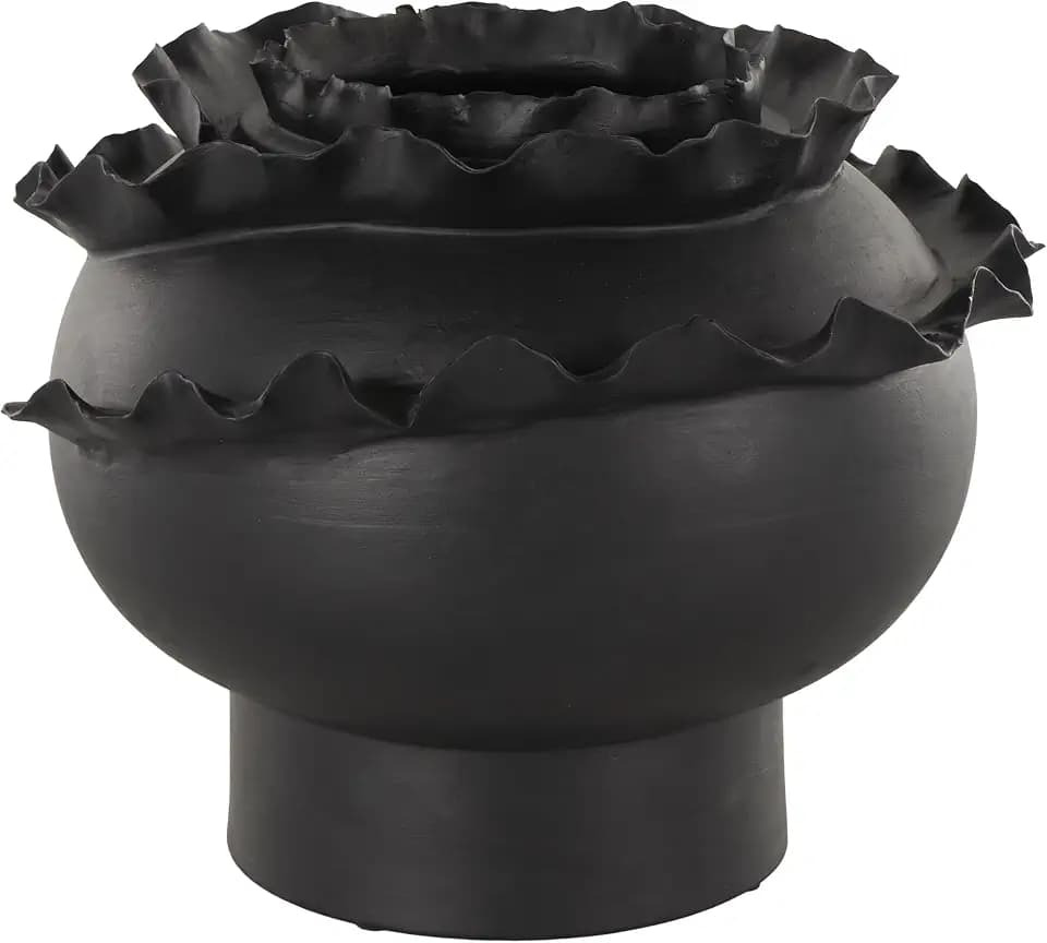 Deco 79 Ceramic Abstract Decorative Vase Floral Inspired Centerpiece Vase, Flower Vase for Home Decoration 12" x 12" x 9", Black