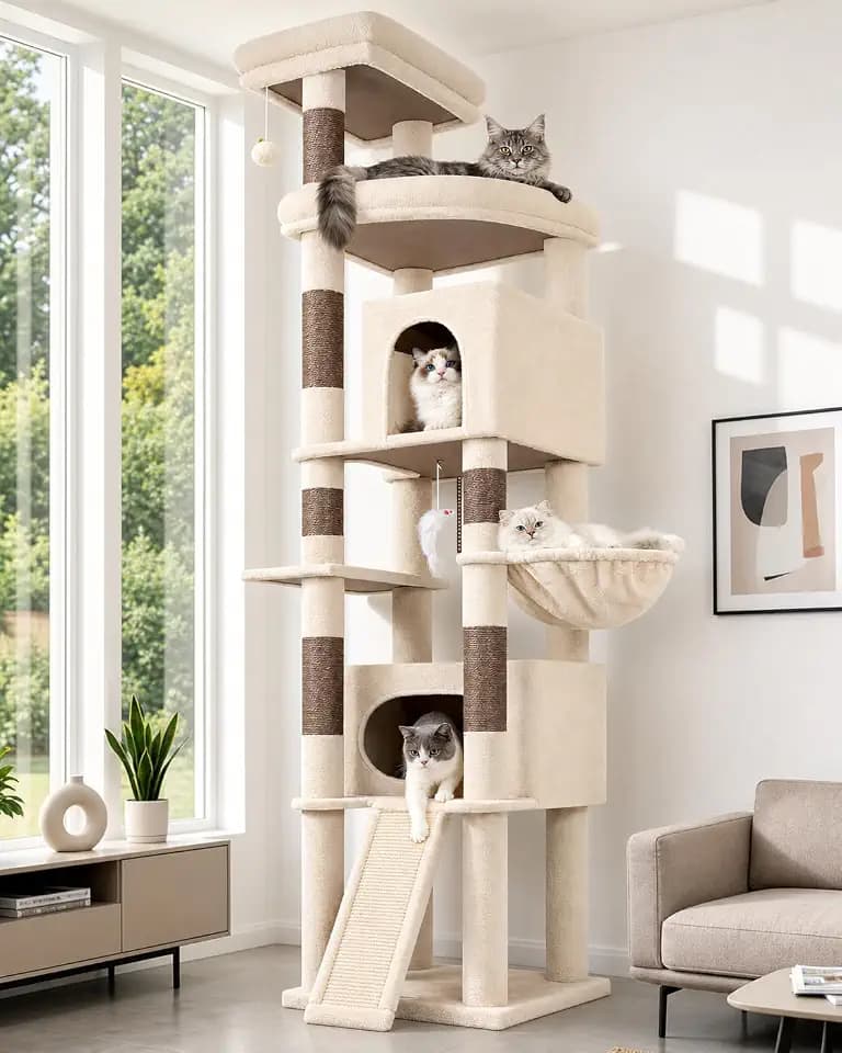Globlazer F84B Kratzbaum XXL Große Beige 215cm für 3-5 Schwere Main Coon