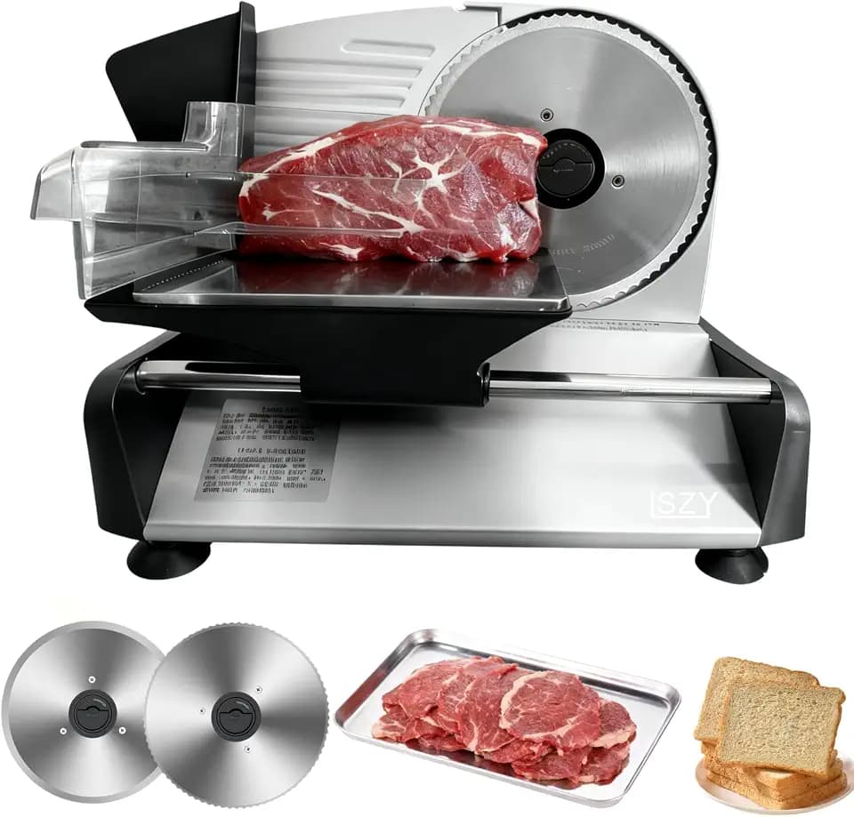 Meat Slicers, Electric Meat Slicer Machine for Home with 2 Removable 7.5'' Blades ETL Certified, Adjustable Thickness Deli Slicer-Food Cutter Machine for Bread Cheese