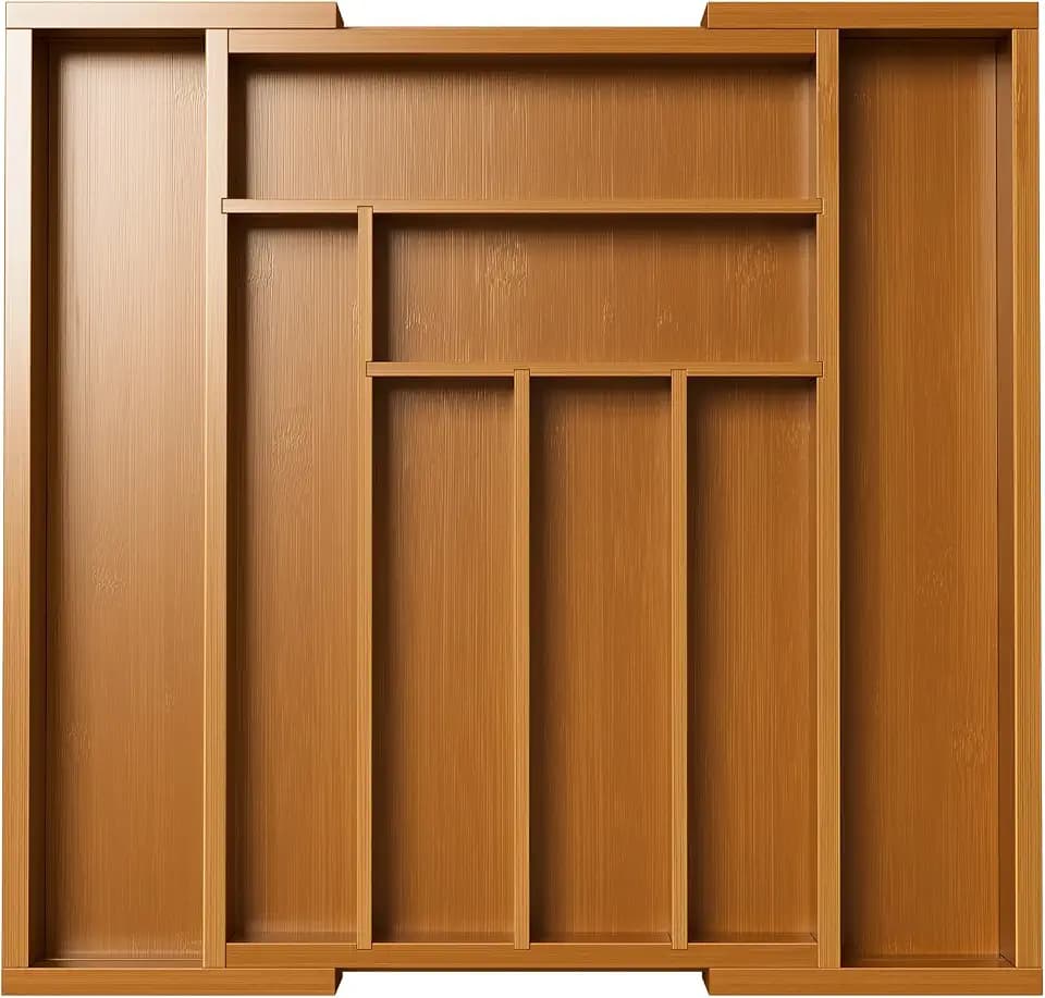 Pipishell Bamboo Expandable Silverware Drawer Organizer, Brown, Medium