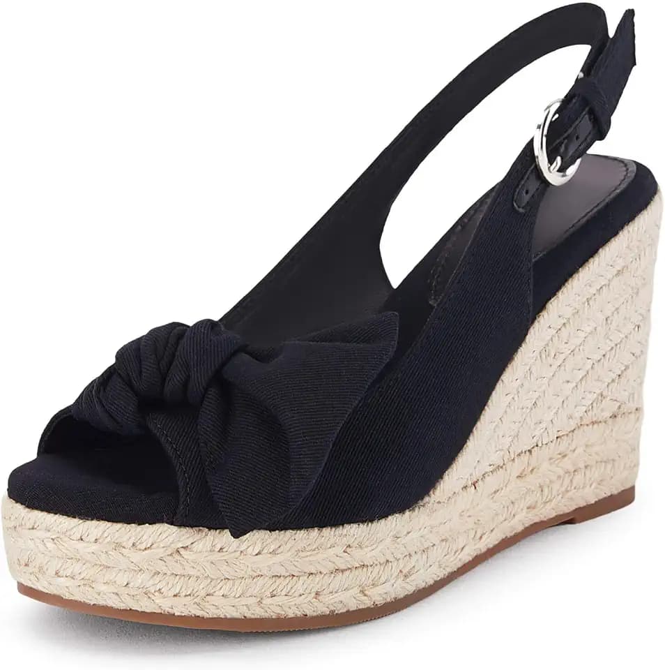 Coutgo Women's Peep Toe Wedges Heels Slingback Espadrille Platform Sandals Side Bowknot Casual Shoes