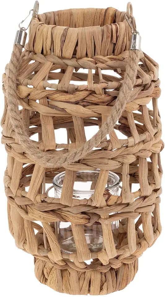 Boston International Water Hyacinth Woven Candle Lantern, Small 12" x 7"