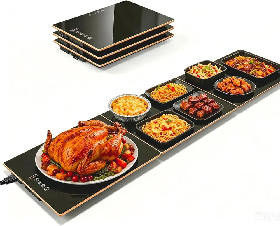 Food Warming Tray for Parties Buffet, Modular 1-3 Panel Electric Warming Tray, 47.2" x 12” Food Warmer with Rapid Heating,7 Temp Settings and 8-Hour Timer, Safe for All Tabletops,Holiday Gatherings