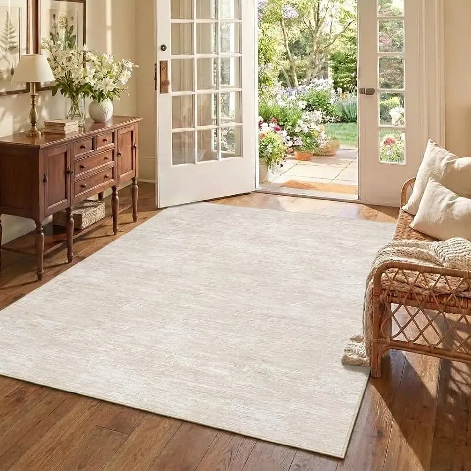 Garvee 5x7 Solid Color Washable Rug for Entryway Indoor, Beige