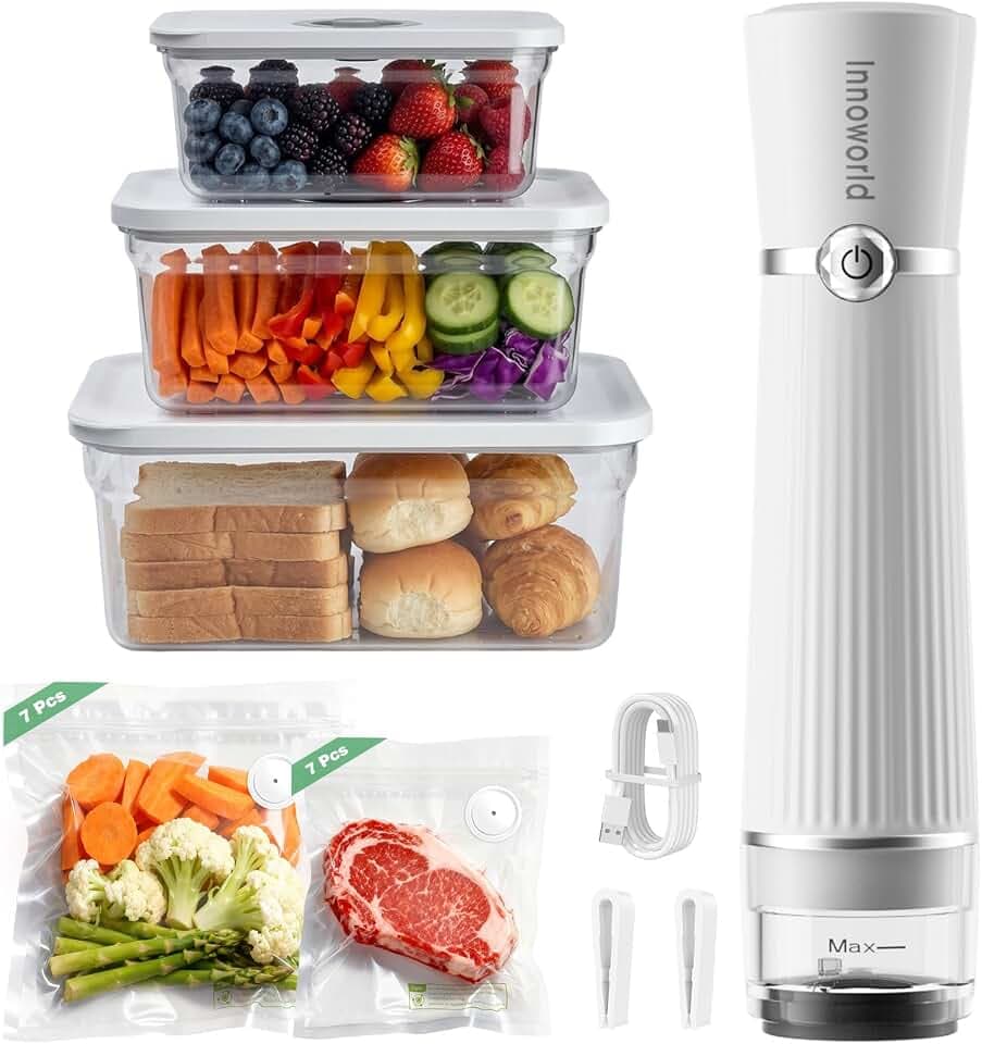 Compact Vacuum Sealer with 3 Vacuum Containers and 14 Reusable Vacuum Bags