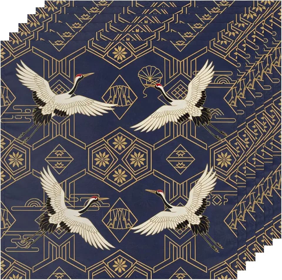 AUUXVA Table Napkin Cloth Set of 6 Japanese Traditional Vintage Crane Cloth Napkins 20x20in Washable Wrinkle Free Dinner Napkin for Wedding Parties Restaurant Decor Everyday Use