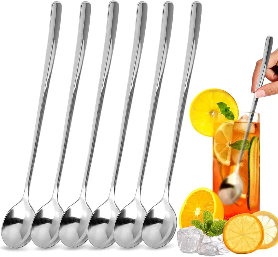 Ninsula 9.5-Inch Long Spoon, Ice Tea Spoons for Ice Cream, Coffee, Cocktail, Stainless Steel Long Spoons for Stirring, Long Handle Spoon, Set of 6