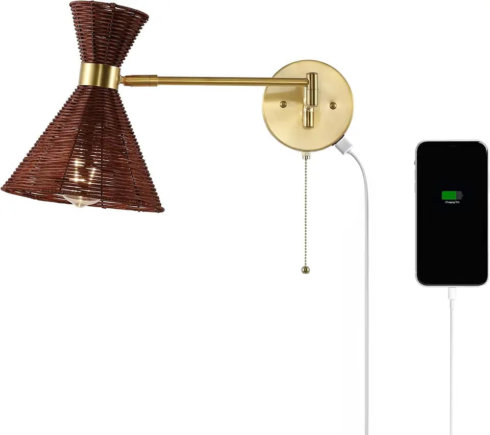JONATHAN Y Lily 8" 1-Light Swing Arm LED Sconce USB Port, Dark Brown