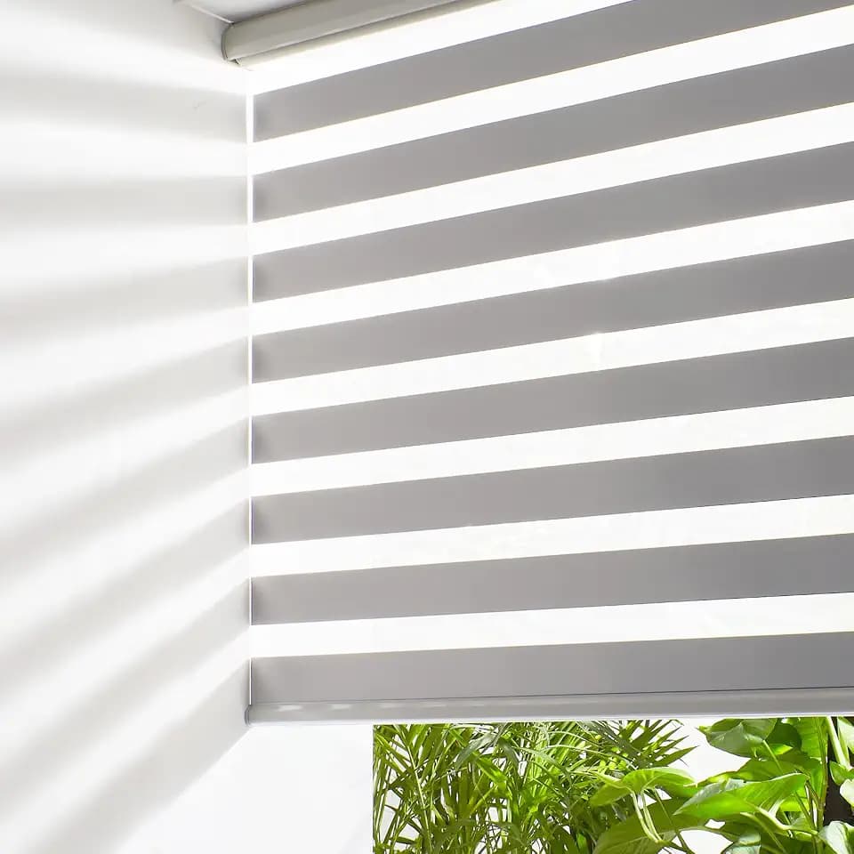 Persilux Cordless Zebra Blinds for Windows (70" W X 47" H, Grey) Free-Stop Windows Shades Dual Layer Light Control for Day and Night, Light Filtering Sheer Shades for Home, Easy to Install