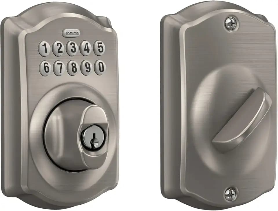 Schlage Electronic Keypad Deadbolt Lock, Camelot Trim, Satin Nickel