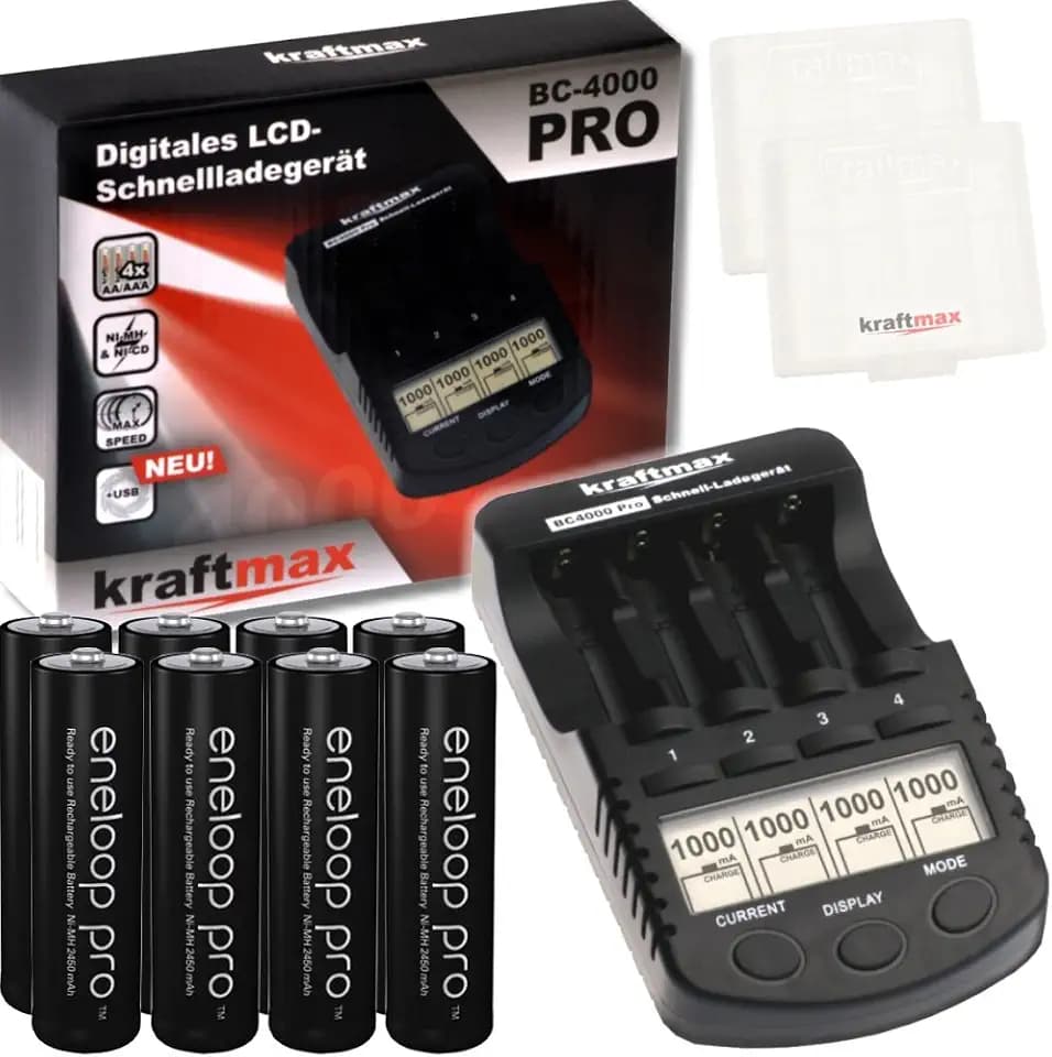 kraftmax BC-4000 Pro + 8X XX PRO AA Panasonic Eneloop Akkus in Box