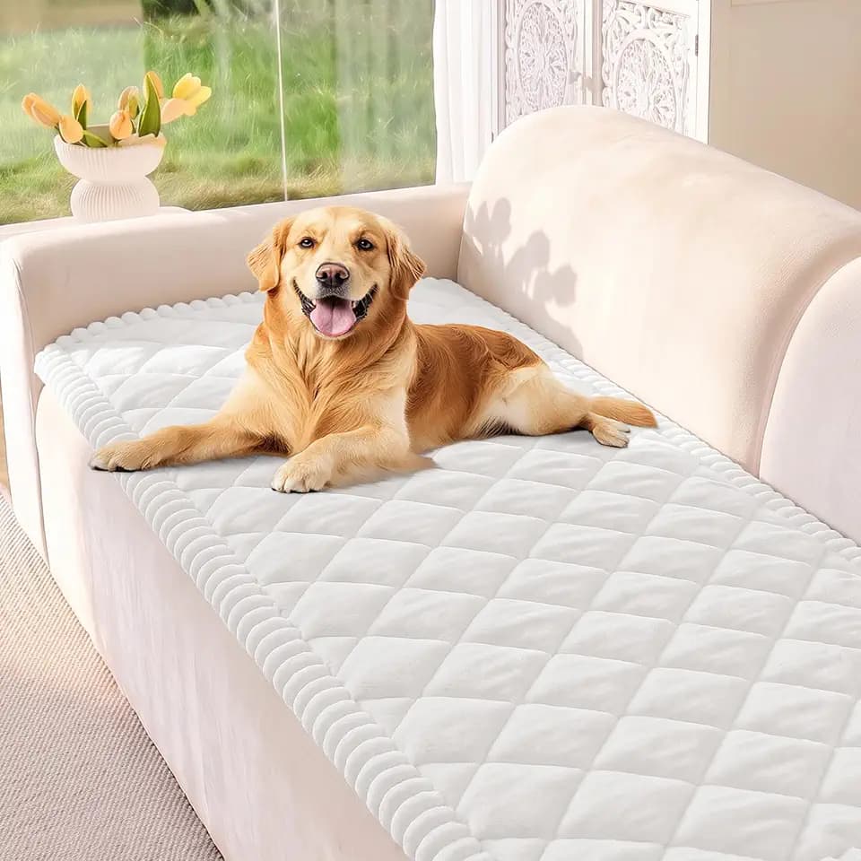 Deep Dream Pet Couch Covers for Dogs Washable, Fuzzy Couch Covers for 3 Cushion Sofa Pet Friendly, Non Slip Sofa Cover (White, 27.6" x 70.9")