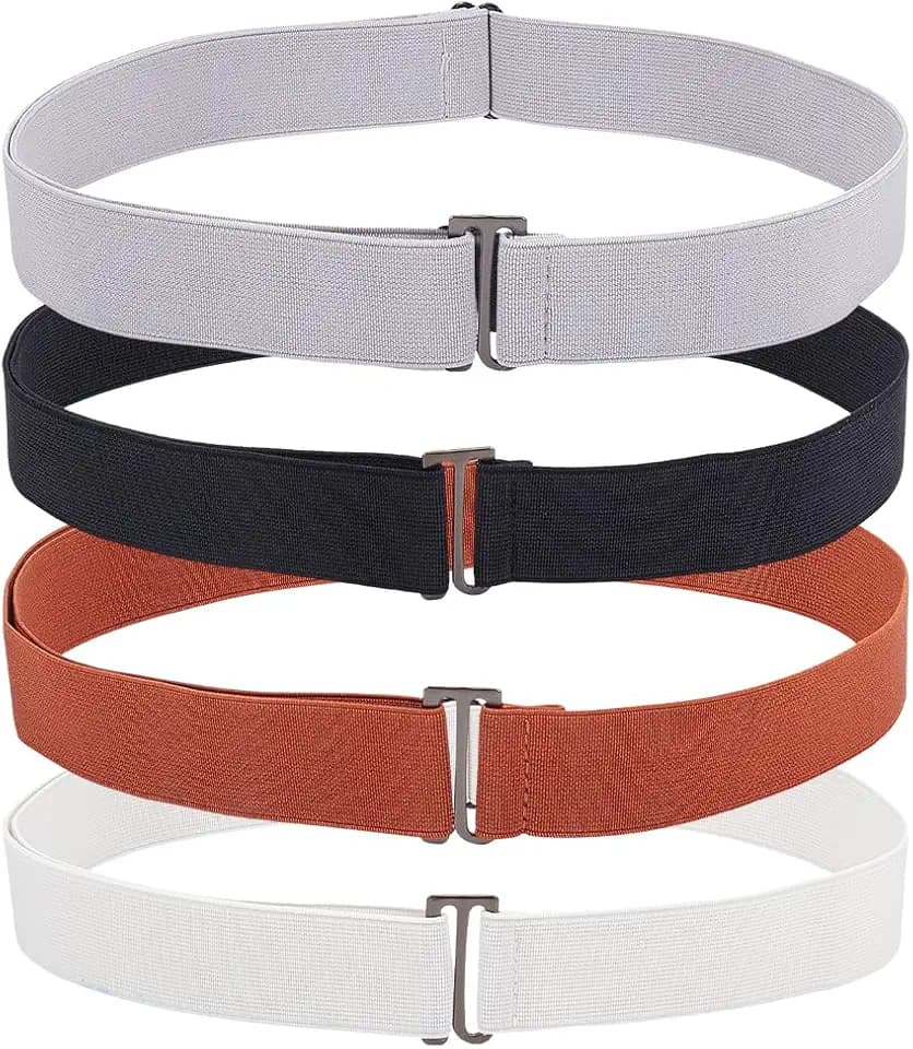 4Pcs 4 Colors Mixed Color Women Elastic Stretch Dress Wide Chain Belt No Show Stretchy Web Strap Polyester Waist Belts with Flat Alloy Buckle for Ladies Jeans Pants Costumes Accessories