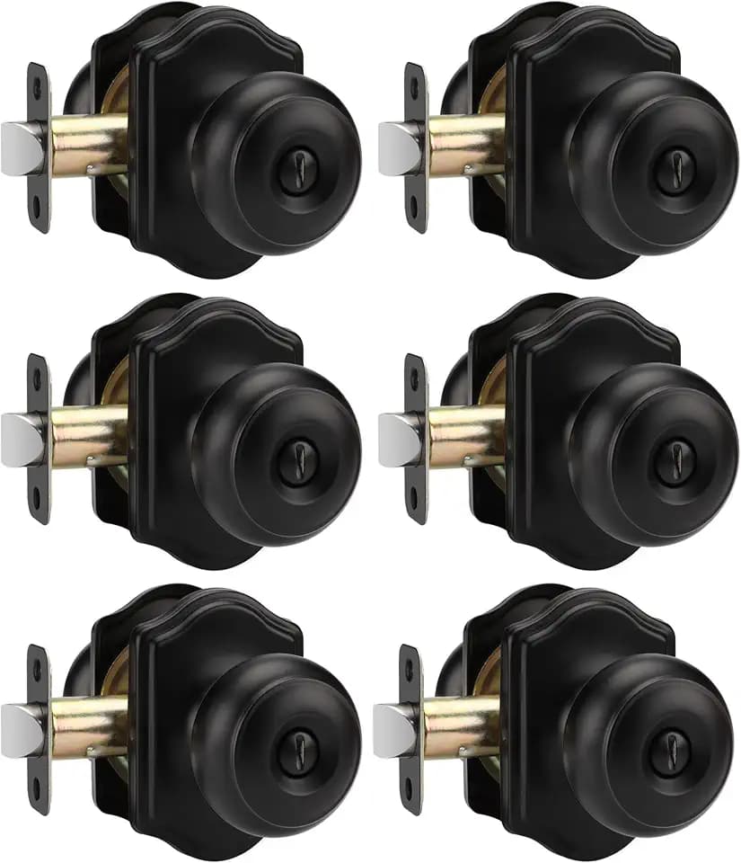 Goldenwarm Matte Black Door Knobs Interior, Bedroom Door Knob & Bathroom Classic, Black Interior Door Knobs 6 Pack