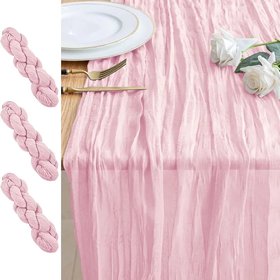Cheesecloth Table Runner 10FT 4Pcs Blushing Pink Boho Gauze Runners