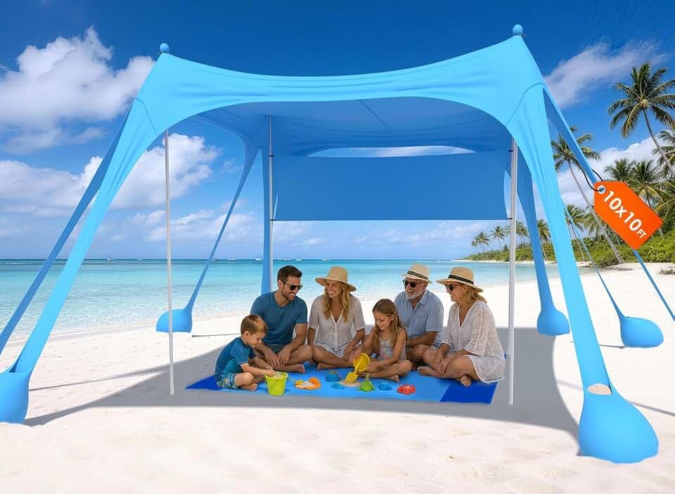 Hoperan 10x10 Beach Canopy Tent, Portable Family Beach Sun Shade Shelter