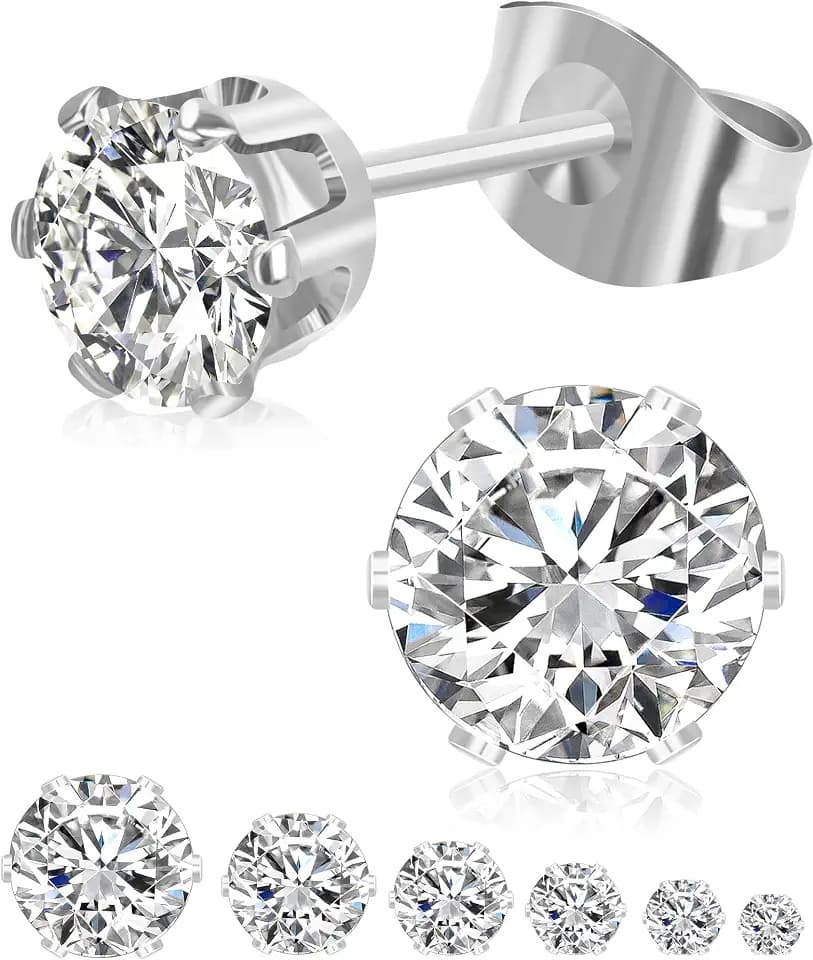 6/12 Parirs Silver Gold Stud Earrings Set for Women Men, Hypoallergenic