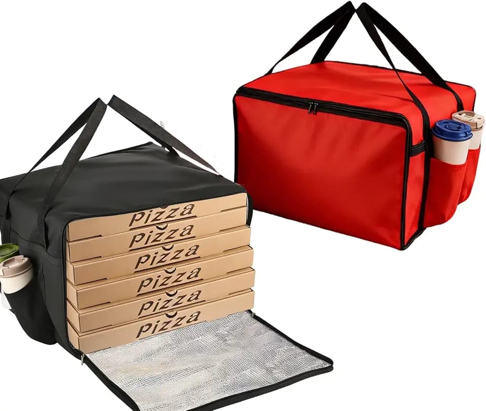 2 Pack 20" x 18.5" x 14" Pizza Delivery Bags with 4 Cup Holder (1 Black & 1 Red), Holds 7 Large 18" Pizza Boxes, Reusable Pizza Warmer for Delivery, Outdoor Camping & Family Gatherings